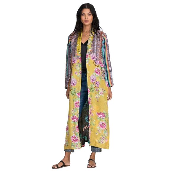 Johnny Was Heron Long Reversible Kimono Silk Bird Embroidery Black Yellow NEW - Picture 6 of 9